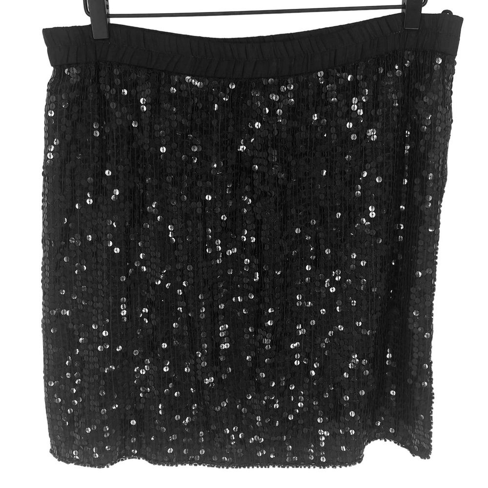 VTG 1980s Shimmer New York Womens SZ M Black Mini Skirt sequins slit silk